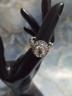 Silver Crystal Halo Cocktail Ring - Clear